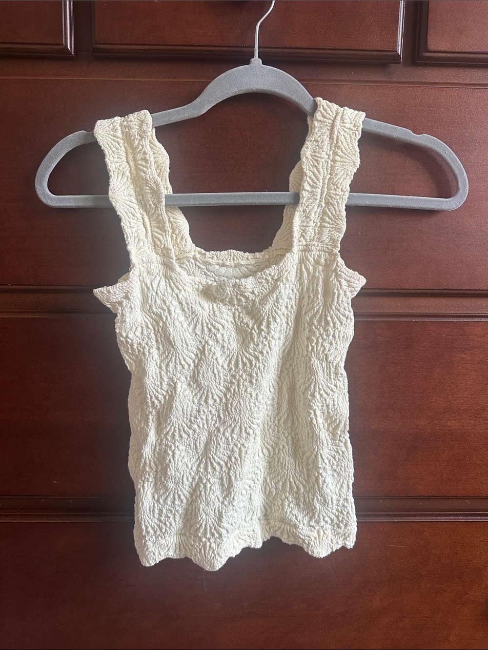 Free People Cream Smocked Textured Tank